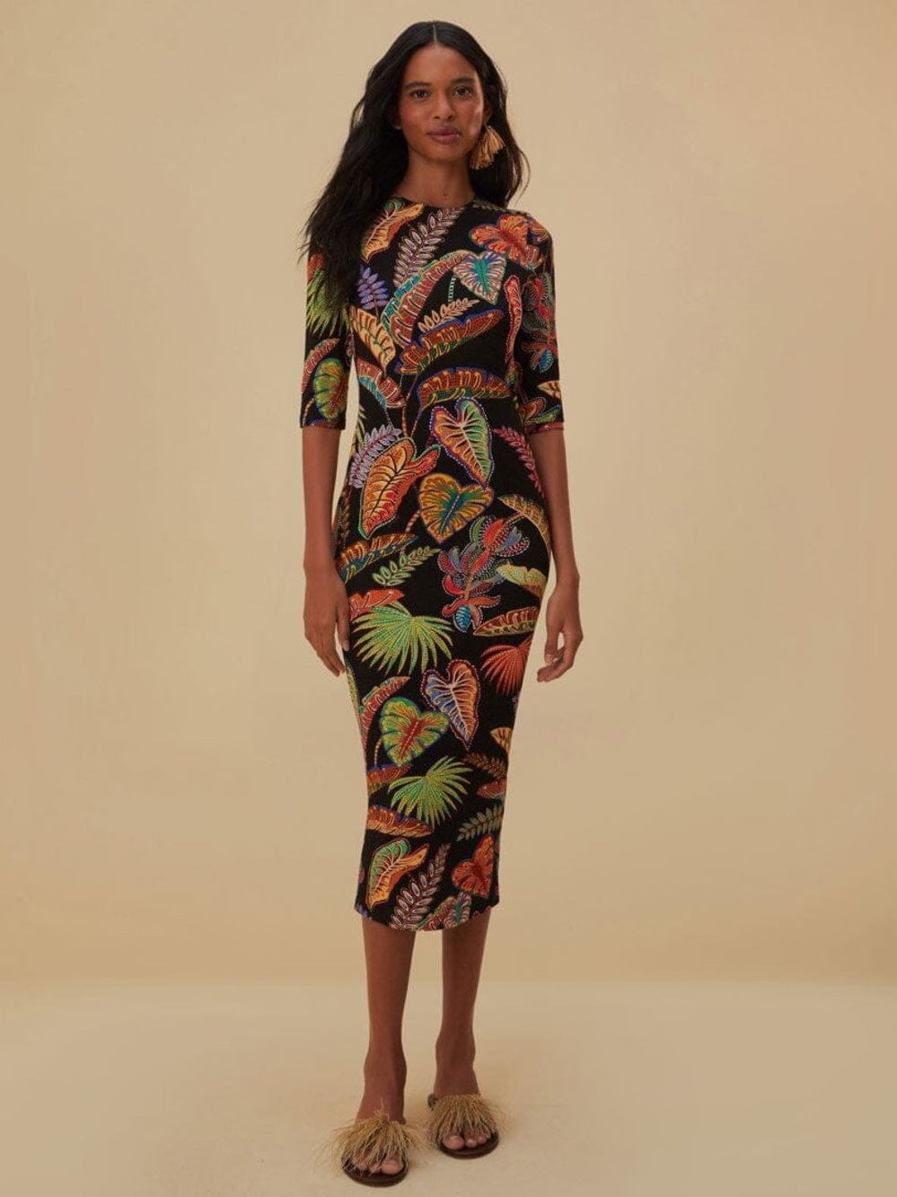 NWT FARM Rio Cool Foliage Jersey midi dress XXS